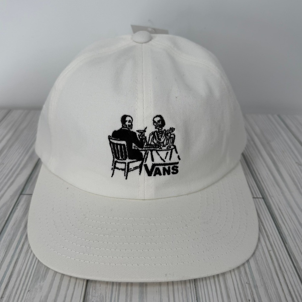 Vans Reserve Jockey Hat Mens White Black Skeleton Graphic Adjustable Cap NEW